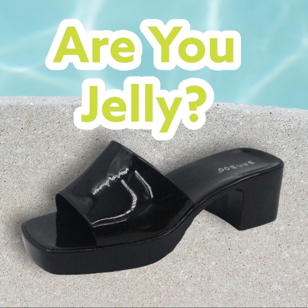 Bamboo SPICE-01 Jelly Slip-On Square Toe Chunky Block Heel Sandals In Black